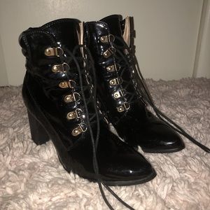 Patent Leather Lace-Up Boots